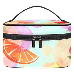 Kosmetiktasche für Frauen, Make-up-Taschen, geräumige Kulturtasche, ReisegeschenkAquarell Frucht Erdbeer Zitronen Orange von TBOUOBT