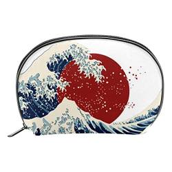 Kosmetiktasche für Frauen, Make-up-Taschen, geräumige Kulturtasche, ReisegeschenkJapanische Wellen Ozean Sonne Weinlese Kunst von TBOUOBT
