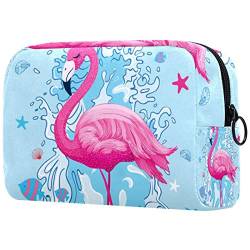 Kosmetiktasche für Frauen, Make-up-Taschen, geräumige Kulturtasche, ReisegeschenkKarikatur Rosa Flamingo Ozean Sommer schön von TBOUOBT
