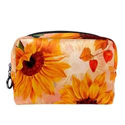 Kosmetiktasche für Frauen, Make-up-Taschen, geräumige Kulturtasche, ReisegeschenkSonnenblumen Schmetterlings Herbst Weinlese von TBOUOBT