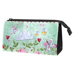 Kosmetiktaschen Make-up-Taschen für Frauen, kleine Make-up-Taschen ReisetaschenGarten niedlicher Schmetterlings Blumen Herz Frühling von TBOUOBT