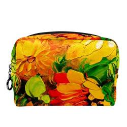 Kosmetiktaschen für Frauen, Make-up-Tasche, Reise-Kulturbeutel, Zubehör-OrganizerHerbst Chrysantheme Ölgemälde Weinlese Orange mit Blumen von TBOUOBT