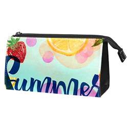 Make-up-Tasche Reißverschlusstasche Reise-Kosmetik-Organizer für Frauen und MädchenSommerzeit Frucht Erdbeere Zitronen Orange von TBOUOBT