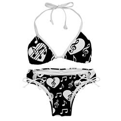 TBOUOBT Damen-Bikini-Set 2-teilige Badeanzüge mit Blumendruck,Valentinsgruß Musik Herz Musiknote von TBOUOBT