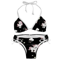 TBOUOBT Damen-Schnür-Bikini-Zweiteiler-Badeanzug-Sets,Einhorn Wolken Rosa Diamant von TBOUOBT
