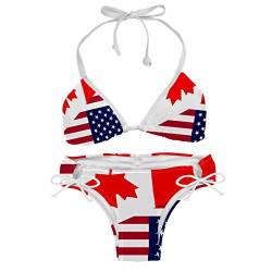 TBOUOBT Damen-Schnür-Bikini-Zweiteiler-Badeanzug-Sets,Kanada und USA Flagge von TBOUOBT
