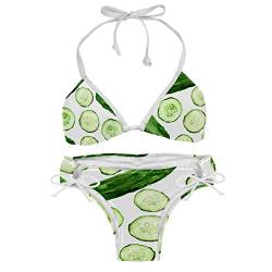 TBOUOBT Damen Vintage Badeanzug 2 Stück Neckholder Bikini,Gemüse Grüne Gurke von TBOUOBT