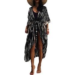 Damen Bikini Cover up Kimono Cardigan Lang Strand Cardigan Bedecken Pareos Sommer Strandponcho Badeanzug Leichte Strickjacke Strandkleid Sommerkleid Morgenmantel Nachtwäsche Kimono Cardigan Strand von TBSCWYF