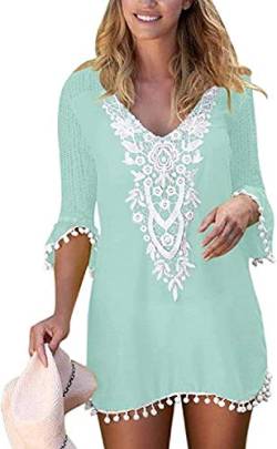 TBSCWYF Damen Sommer Spitze Crochet Tunika Strandkleider Strandponcho Strand Abdeckungs Badeanzug Bikini Cover Up Damen Strandkleid Bikini Cover Up Drucken Sommer Strandponcho Bademode Strand von TBSCWYF