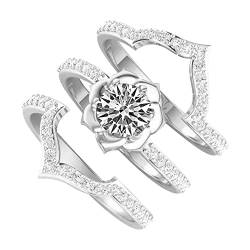 TBTB Damen Ringe 925 Sterling Silber Zirkonia Verlobungsring Eheringe Silberringe Damenring Hochzeitsringe Antragsring Silberringe Weißgold- Diamantring Schmuck für Frauen von TBTB