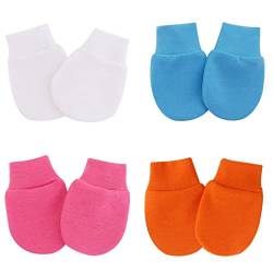 TBUQNZA 4 Paar Fäustlinge Baby, Babyhandschuhe aus Baumwolle, Baby Handschuhe gegen Kratzen, No Scratch Fäustlinge Handschuhe, Fäustlinge für 0-6 Monate Baby Jungen und Mädchen von TBUQNZA