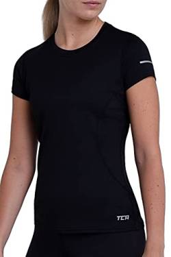 TCA Damen Atomic Kurzarm T-Shirt Quickdry, Sporttop, Laufshirt, Lauftop - Schwarz, S von TCA