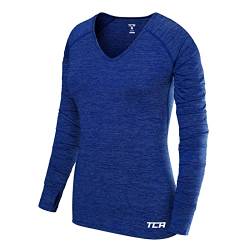 TCA Damen Elle Langarm V-Ausschnitt Laufshirt, Sportshirt und Trainingsshirt - Blau, XL von TCA