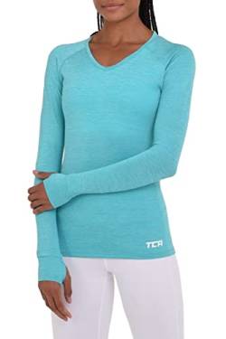 TCA Damen Elle Langarm V-Ausschnitt Laufshirt, Sportshirt und Trainingsshirt - Grün, M von TCA