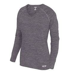 TCA Damen Elle Langarm V-Ausschnitt Laufshirt, Sportshirt und Trainingsshirt - Hellgrau, XL von TCA