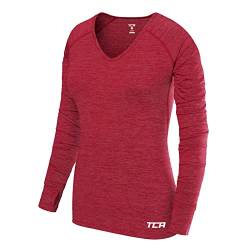 TCA Damen Elle Langarm V-Ausschnitt Laufshirt, Sportshirt und Trainingsshirt - Rosa, M von TCA