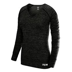 TCA Damen Elle Langarm V-Ausschnitt Laufshirt, Sportshirt und Trainingsshirt - Schwarz, M von TCA
