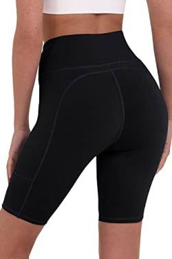 TCA Damen Equilibrium Yoga-Shorts hohe Taille mit Handytasche - Schwarz, S von TCA