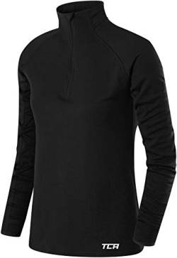 TCA Damen Sport Shirt Langarm Laufshirt 1/2 Reißverschluss Fitness Yoga Langarmshirts - Schwarz, XS von TCA