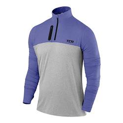 TCA Herren Fusion Pro Quickdry Langarm Lauf Shirt mit Halbem Reißverschluss - Blau/Grau, S von TCA