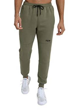 TCA Herren Utility Jogginghose mit Reißverschlusstaschen & Konischer Passform - Dunkelgrün, L von TCA