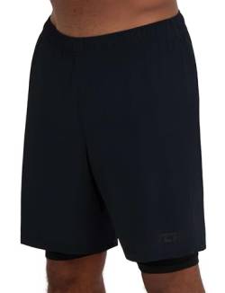 TCA Ultra Laufhose Herren 2 in 1 Kurze Sporthose Trainingsshorts Laufshorts mit integrierter Kompressionshose und Reißverschlussfach - Schwarz (Reißverschlusstasche), L von TCA