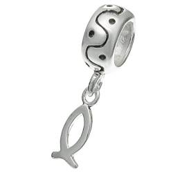 925 Sterling Silber Rund Perle Christian Jesus Fisch baumeln Perle für europäische Charm-Armbänder von TCC Sourcing