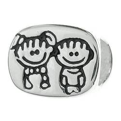 Charm-Anhänger aus 925er Sterlingsilber, für Bettelarmband, Familien-Motiv: Mädchen und Junge mit lächelndem Gesicht, Bruder und Schwester von TCC Sourcing