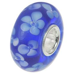 Runde blaue Glasperle mit Hawaii-Blumen aus 925er Sterlingsilber für europäische Anhänger-Armbänder von TCC Sourcing