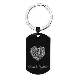 TCC Sourcing Schlüsselanhänger mit Gravur "Always in My Heart" (in englischer Sprache), personalisierbar, mit Gravur "Always in My Heart", Schwarz, Schwarz: Fingerabdruck, Einheitsgröße von TCC Sourcing