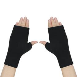 Handstulpen Fingerlos Damen Armstulpen mit Daumenloch Handschuhe Gefüttert Warm Fäustlinge Lang Weich Pulswärmer Handgelenke Winddicht Armwärmer Winterhandschuhe für Herren Wandern Outdoor Schwarz von TCNGKIJIUK