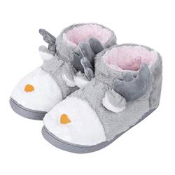 Hüttenstiefel Winter Damen Hausstiefel Elch Plüsch Hüttenschuhe Gefüttert Warm Winterhausschuhe Rutschfest Winterpantoffeln Flauschig Niedlich Plüschpantoffeln Mädchen Weihnachten Grau 39/40 EU von TCNGKIJIUK