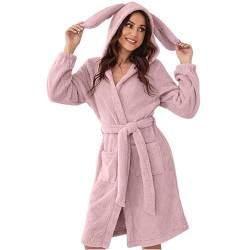 Bademantel Damen Flauschig Mit Ohren Schlafmantel Süße Hase Hausmantel Mit Kapuze Nachthemd Mit Gürtel Morgenmantel Elegant Saunamantel Frottee Nachtwäsche Locker Schlafanzug Warm Pyjama Kuschelfleece von TDEOK