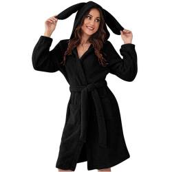 Bademantel Damen Flauschig Mit Ohren Schlafmantel Süße Hase Hausmantel Mit Kapuze Nachthemd Mit Gürtel Morgenmantel Elegant Saunamantel Frottee Nachtwäsche Locker Schlafanzug Warm Pyjama Kuschelfleece von TDEOK