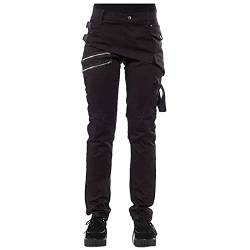 Cargohose Damen Baggy High Waist - Gothic Hose Damen Mit Schnallen Freizeithosen Hip Hop Harajuku E-Girl Streetwear Y2k Steampunk-Punk Hosen Mit Kette Jogginghose Teenager MäDchen Boyfriend Pants von TDEOK