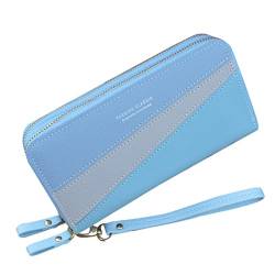 Geldbörsen Herren Vintage Damen Lange Kupplung mit großer Kapazität Doppelschicht-Geldbörse Spleißen kontrastierende Farbwechsel-Handytasche Brieftasche Herren Klein Ohne Münzfach (Blue, One Size) von TDEOK