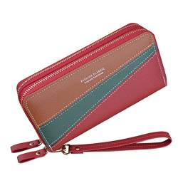 Geldbörsen Herren Vintage Damen Lange Kupplung mit großer Kapazität Doppelschicht-Geldbörse Spleißen kontrastierende Farbwechsel-Handytasche Brieftasche Herren Klein Ohne Münzfach (RD2, One Size) von TDEOK