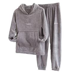 Hausanzug Damen Kuschelig-Schlafanzug Set Damen Winter Fleece-Freizeitanzug Thermo Jogginganzug Zweiteiliger Schlafanzughose + Schlafoberteil Damen Langarm Kuschelanzug - Flanell-Schlafanzug von TDEOK