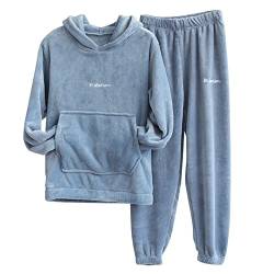 Hausanzug Damen Kuschelig-Schlafanzug Set Damen Winter Fleece-Freizeitanzug Thermo Jogginganzug Zweiteiliger Schlafanzughose + Schlafoberteil Damen Langarm Kuschelanzug - Flanell-Schlafanzug von TDEOK