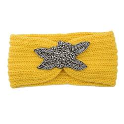 Ohrenschützer Herren Winter Strick Frisband Frauen Wolle Haarreif Schweißbänder Neon Gelb von TDEOK