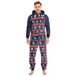 Schlafanzug Herren Jumpsuit Weihnachten-GanzköRperanzug Flauschig MäNner Pyjama Langarm Schlafoverall Warm Weihnachts-Schlafanzug Winter Lang Hausanzug Teddy-Fleece Kuschelanzug Onesie Strampler von TDEOK