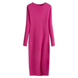 Strickkleid Damen Herbst Winter - Sweatkleid Langarm Ohne Kapuze Pulloverkleid Freizeit Warm Wickelkleid Locker Maxikleid Jumper Kleid Baumwolle Strickkleider Lang Strickpullover Gerippt Loungewear von TDEOK