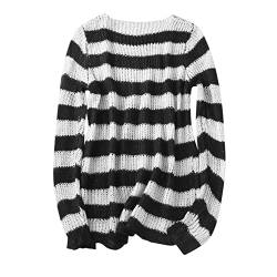 Striped Sweater Grunge: Strickpulli Mit LöChern Strickpullover Oversize Y2k Pullover-Grobstrickpullover Teenager MäDchen Kleidung Trend Winter Pulloverkleid Gestreifte-Zerrissene Longpullover von TDEOK
