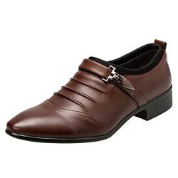 TDEOK Bequeme Schuhe Herren Lederschuhe Spitzschuh Low Heeled Slip On Metall Dekoration Casual Schuhe Herren Olive (Brown, 47) von TDEOK