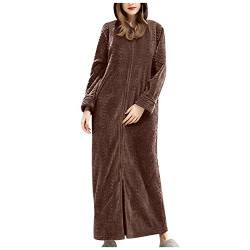 TDEOK Damen Pyjamas Flanell verdickter langer Mantel Homewear Pyjamas Damen Zwei N (Coffee, XL) von TDEOK