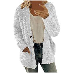 TDEOK Flauschige Strickjacke Damen, Kurzmantel Wolle Damen üBergang Jacke Langarm Elegant Cardigan Herbst Winter Damen-Jacken Strickmantel Mit KnöPfen Strickcardigan MäDchen Herbstjacke-PlüSchjacke von TDEOK