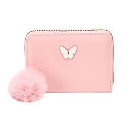 TDEOK Frauen Kurze Geldbörse Frühling und Sommer Neues Muster Schmetterling Dekoration Mehrlagig Praktischer Reißverschluss Plüsch Kartentasche Brieftasche. (Pink, One Size) von TDEOK