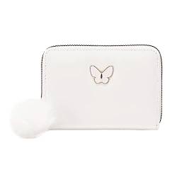 TDEOK Frauen Kurze Geldbörse Frühling und Sommer Neues Muster Schmetterling Dekoration Mehrlagig Praktischer Reißverschluss Plüsch Kartentasche Brieftasche. (White, One Size) von TDEOK