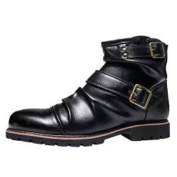 TDEOK Herren Schuhe Sommer Lederstiefel Vintage Gürtelschnalle Plissee Seitlicher Reißverschluss Kurze Stiefel Mountainbike Schuhe Herren Flat Pedal (Black, 48) von TDEOK