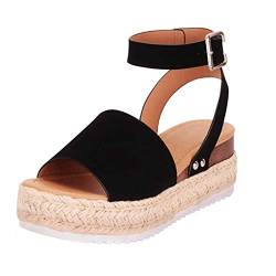 TDEOK Keilabsatz Damen Sandaletten Riemchensandale Hanf Geflochtene Dicke Sohle Wickeln Sandalen Für Frauen Hausschuhe Damen Offene Zehen Damen Sommerschuhe Sandals Dating Abend Alltagskleidung von TDEOK